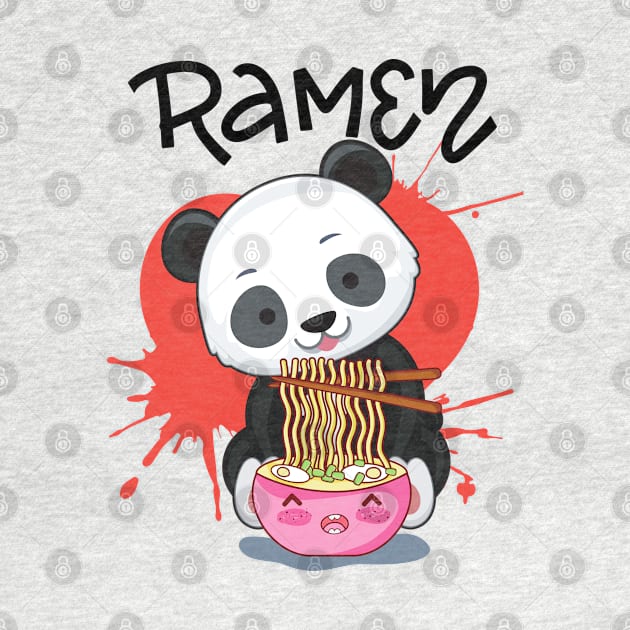 Panda Eat Ramen - Cute Animal Friendly Panda by Prossori